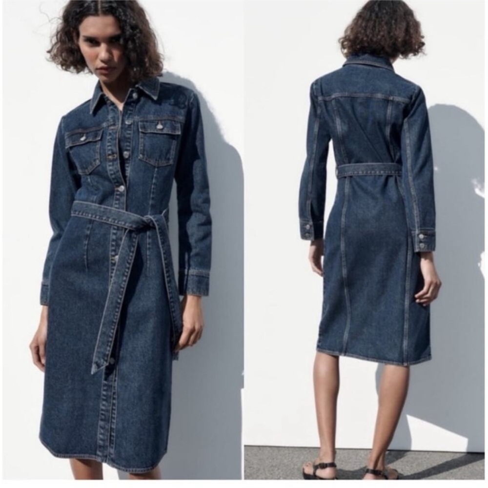 Zara Classic Long Sleeve Denim Dress NWT Size Medium